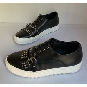 Les Hommes Black Leather Studded Buckle Sneakers Men 42 9 US Italian Luxury EU